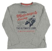 Šedé melírované triko s motorkou a nápisem Tchibo