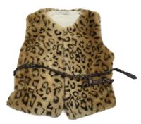 Béžovo-hnědá vzorovaná kožešinová vesta s páskem Rachel Zoe