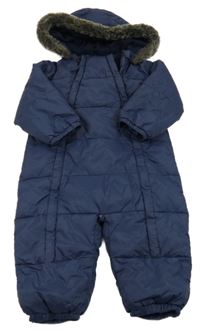 Tmavomodrá šusťáková prošívaná zimní kombinéza s kapucí John Lewis