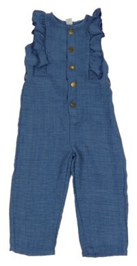 Modrý kalhotový overal s volánky  Shein 