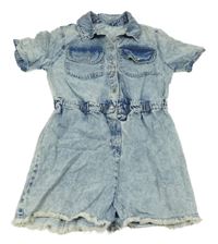 Světlemodrý riflový kraťasový overal s límečkem Dunnes