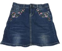 Tmavomodrá riflová sukně s kytičkami 