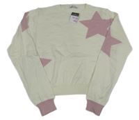 Nové - Smetanový crop svetr s růžovými hvězdičkami Primark
