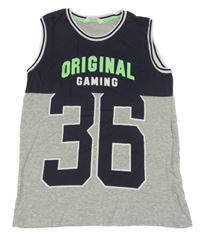 Šedo-tmavomodré tílko s nápisem H&M