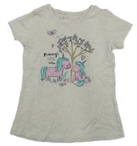 Béžové melírované tričko s jednorožci Primark