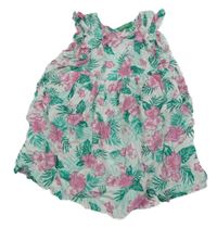 Bílo-zeleno-růžové květované šaty Benetton 