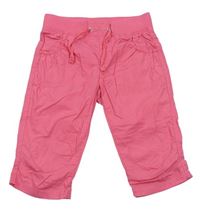 Růžové capri plátěné kalhoty s úpletovým pasem KIDS