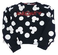 Černo-bílá puntíkatá crop mikina s Mickey a flitry PRIMARK