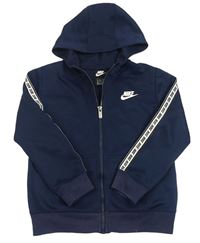 Tmavomodrá propínací sportovní mikina s logy a pruhem a kapucí Nike
