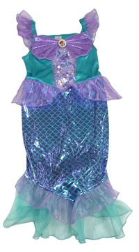 Kostým - Modrozeleno-fialové šaty s broží a volánky - Ariel Disney
