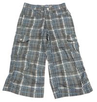 Tmavošedo-modro-bílé kostkované cargo capri plátěné kalhoty CFL