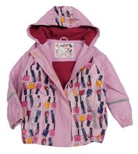 Růžová pogumovaná jarní bunda s laky a kapucí lupilu