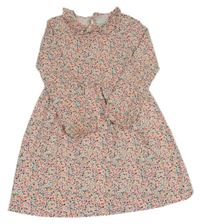 Smetanovo-barevné vzorované šaty s květy a volánkem LEIGH TUCKER