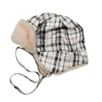 Světlerůžovo-černo-bílá kostkovaná šusťáková beranice s kožešinou 