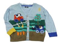 Světlemodro-hnědo-safírovo-okrový propínací svetr s farmou Next