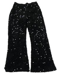 Černé sametové flitrové flare kalhoty F&F