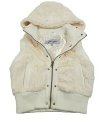 Smetanová kožešinová podšitá vesta s koženkou se cvočky a kapucí girl2girl