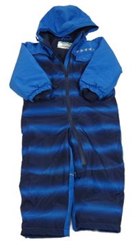 Tmavomodro-modrá batikovaná šusťáková zimní kombinéza s kapucí lupilu