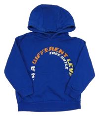 Safírová mikina s nápisy a kapsou a kapucí Next