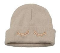 Světlepudrovo-zlatá melírovaná pletená čepice s řasami 