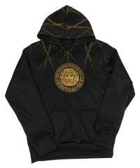 Černá thermo mikina se lvem a vzorem a kapsou a kapucí 