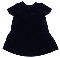 Tmavomodré lesklé sametové šaty H&M