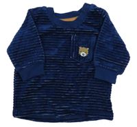 Tmavomodrá žebrovaná sametová mikina s kapsou s medvídkem Ergee