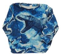 Modro-bílo-tmavomodrá batikovaná vzorovaná mikina s dinosaurem SHEIN