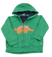 Zelená propínací mikina s dinosaurem a kapucí frugi