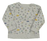 Světlešedá melírovaná mikina s dopravními prostředky miniclub