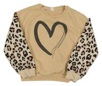 Béžovo-světlebéžová mikina se srdíčkem a vzorem SHEIN