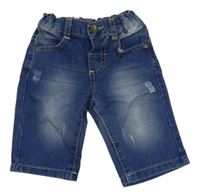 Modré teplákové riflové kraťasy ošoupaného vzhledu 