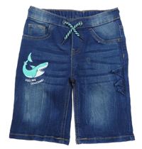 Tmavomodré teplákové riflové kraťasy se žralokem INFINITY KIDS