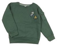 Khaki mikina s nášivkami a kapsou Kiki&Koko