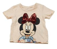 Světlebroskvové tričko s Minnie s překlápěcími flitry C&A