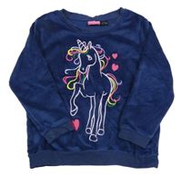 Tmavomodrá plyšová mikina s jednorožcem lupilu