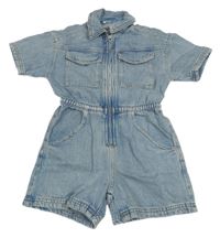 Světlemodrý šisovaný riflový kraťasový overal s límečkem M&S