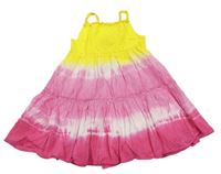 Růžovo-bílo-žluté batikované šaty 
