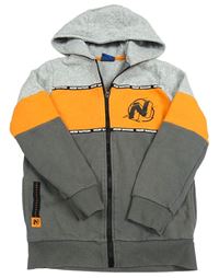 Šedo-oranžovo-tmavošedá propínací mikna s logem Nerf a kapucí F&F