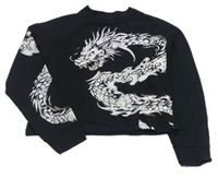Černá crop mikina s drakem
