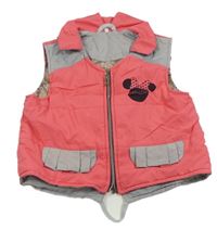 Lososovo-šedá šusťáková zateplená vesta s Minnie