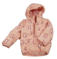 Růžová šusťáková zateplená bunda/vesta se zvířaty a kapucí Topomini