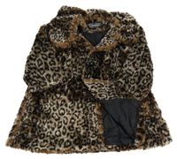 Béžovo-hnědý kožešinový podšitý kabát s leopardím vzorem