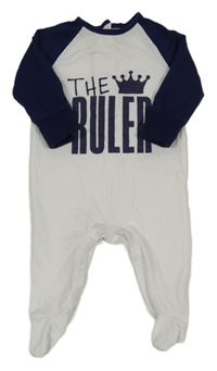 Bílo-tmavomodrý overal s nápisem a korunou Matalan