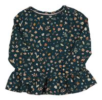 Tmavozelené triko s listy a houbami C&A