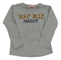 Šedé melírované triko s nápisem s flitry