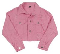 Růžová lehká riflová crop bunda s prošoupáním Shein