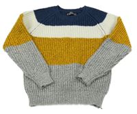 Tmavomodro-okrovo-šedý svetr Matalan