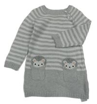 Šedo-bílé pruhované svetrové šaty s ježky Primark