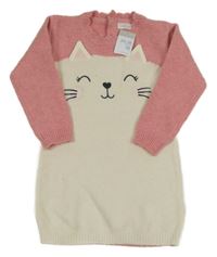 Nové - Smetanovo-růžové svetrové šaty s kočkou Primark